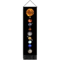 Vertical wall tapestry with solar system planets print and elegant black tassels - 32.5x130cm / Black Background Solar System Full Celestial Style