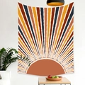 Detail of bohemian tapestry featuring sunburst design in warm earthy tones on white wall - Brushed Fabric / Bohemian Retro Sun Style (Style 6) / 95x73cm