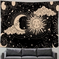 Detailed celestial sun and moon wall tapestry with stars on black polyester fabric - Brushed Fabric / Celestial Sun And Moon Face Style (Style 7) / 95x73cm