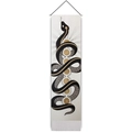 Vertical wall hanging with artistic black snake and golden moon phases on white background - 32.5x130cm / Black Gold Snake Style (Style 3)