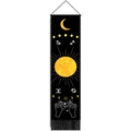Detail of moon phases and zodiac symbols on black wall tapestry with fringe - 32.5x130cm / Astrology Celestial Style (Style 1)
