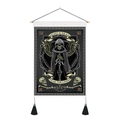 Gothic wandtapijt met gevleugeld doodskopzwaard en rozen met zwarte kwastjes - 35x50cm / Donker Gotische Reaper Stijl (Stijl 2)