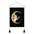 Detail of sun and moon tapestry featuring I AM WILLING TO CHANGE text and tassels - Crescent Moon Goddess Scorpion Mystic (Style 5)