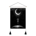 Detail of skull on crescent moon tapestry with wooden rod and black tassels decoration - 35x50cm