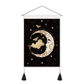 Detail of celestial moon and stars tapestry with wooden rod and black tassels - Personified Quarter Moon Branches Moth (Style 6)