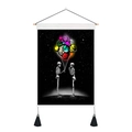 Detail of skeleton tapestry with planetary balloons, hanging rod and black tassels - 35x50cm / Skeleton With Planet Balloons Style (Style 4)