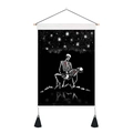 Detail of gothic skeleton tapestry with red hearts, wooden rod and black tassels - 35x50cm