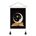 Macro detail of sun and moon wall tapestry featuring elegant black tassels and wood rod - Star Moon Myth Personified Moon (Style 7)
