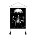 Detail of gothic tapestry featuring skeletons dancing around a cauldron with tassels - 35x50cm