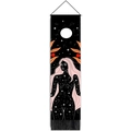 Detail of moon rainbow girl wall tapestry with mystical stardust pattern and black tassels - 32.5x130cm / Starry Goddess (Style 1)