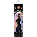 Artistic moon goddess tapestry with starry hair details and black bottom tassels - 32.5x130cm / Astrological Goddess (Style 3)