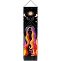 Detail of bohemian moon and rainbow goddess wall tapestry with black tassel trim - 32.5x130cm / Bohemian Silhouette (Style 4)