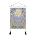 Close-up of moon and flower tapestry with wooden rod and elegant black tassels - 35x50cm / Vintage Moonlight Floral & Insects (Style 4)