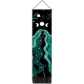 Bohemian moon goddess wall tapestry with black fringes and teal hair mystical woman design - 32.5x130cm / Triple Moon Goddess (Style 5)