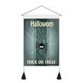 Tapiz de Halloween con diseño de telaraña, percha de madera y borlas negras decorativas - 35x50cm / Estilo Telaraña (Estilo 3)