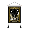Nine of Rings tarot wall scroll tapestry with black floral skull hand design and tassels - 35x50cm / Nine of Rings