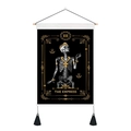 Detail view of The Empress tarot wall hanging with skull design, wooden bar and black tassels - 35x50cm / The Empress (III) - Style B
