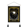 Detail of Ten of Rings tarot tapestry with black and gold print and elegant tassels - 35x50cm / Ten of Rings