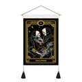 Macro detail of VI The Lovers skull tarot tapestry with wooden pole and black tassel - 35x50cm / The Lovers (VI)