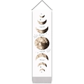 Dettaglio della stampa delle fasi lunari su arazzo in cotone bianco con cornice in legno - Stile Luna Marrone Bianca (Style 5) / 32.5cmx130cm