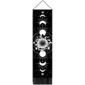 Boho-Wandteppich mit Sonne, Mondfinsternis, schwarzen Fransen und Holzstange für Deko - 32.5x130cm / Stil 1 (Sonne Mond Schwarz)