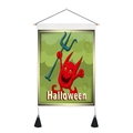Tapiz de Halloween con dibujo de diablo rojo, tridente azul y elegantes borlas negras abajo - 35x50cm / Estilo Pequeño Diablo (Estilo 5)