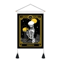 Gothic Strength Tarot tapestry with skull motifs, yellow accents, and hanging tassels - 35x50cm / Strength (VIII)