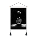 Skeleton moon tapestry with black tassels and wooden hanging rod for wall decor - 35x50cm
