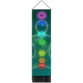 Vertical seven chakra tapestry with green starry nebula background and black tassels - 32.5x130cm / Green Starry Sanskrit Seven Chakra Style