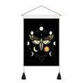 Detail of moth tapestry with moon phases, sun motifs, and black tassels on wooden hanger - Gothic Death's-head Hawkmoth (款式6) / 35x50cm