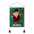Tapiz de Halloween con vampiro de dibujos, fondo verde, barra de madera y borlas - 35x50cm / Estilo Vampiro de Dibujos Animados (Estilo 6)