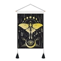 Böhmischer Wandteppich mit Nachtfalter-Motiv, Mondphasen, Quasten und Holzstange - Stil 2 (Schmetterlingsmuster) / 35x50cm
