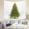 Nordic Christmas tree wall tapestry with red ornaments hanging above a modern sofa - 95x73cm (Brushed) / Red Ball Ornaments Tree (Style 2)