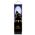 Halloween decorative tapestry with spooky castle, glowing pumpkins and black tassels - 32.5x130cm / Purple Castle Style (款式2)