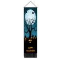 Detailed close-up of Halloween hanging banner with pumpkin, moon and bat graphics - 32.5x130cm / Blue Moon Bat Style (款式3)