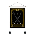 Tarot tapestry Two of Swords in black and gold with wooden rod and black tassels - 35x50cm / Two of Swords