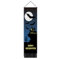 Vertical Halloween banner with spooky castle, moon, bats, and yellow Happy Halloween text - 32.5x130cm / Blue Moon Castle Style