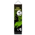 Detail of Halloween banner featuring a skeleton silhouette with black tassels and castle - 32.5x130cm / Green Skeleton Ghost Style
