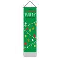 Vertikales Weihnachtsfeier Wandbanner mit dunkelgrünem Hintergrund und Ornamenten - Grünes Party-Design (Stil 1) / 32.5x130cm