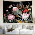 Arazzo botanico artistico con fiori rosa e farfalla per decorazione murale della casa - 95x73cm / Illustrazione Botanica della Protea Reale (Stile 2)