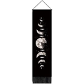 Arazzo nero da parete con fasi lunari, piume e frange decorative in stile boho - Stile Luna con Piuma Nera (Style 4) / 32.5cmx130cm