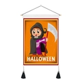 Tapiz de pared Halloween en lona naranja con diseño de segador y percha de madera - 35x50cm / Estilo Parca (Estilo 9)
