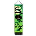 Halloween wall scroll with green moon, black pumpkin, bats and tassel decorative banner - 32.5x130cm / Green Dead Wood Pumpkin Style (Style 3)