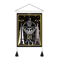Détail du tapis mural de tarot La Lune avec cadre en bois et glands noirs - La Lune (THE MOON)