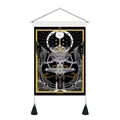 Dettaglio dell'arazzo dei tarocchi Il Diavolo con asta in legno e nappe nere decorative - 35x50cm / Il Diavolo