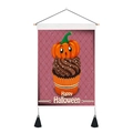 Tapiz de Halloween con cupcake de calabaza sobre fondo morado y borlas negras largas - 35x50cm / Estilo Cupcake de Calabaza (Estilo 11)