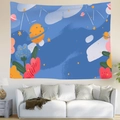 Arazzo nordico con motivi galattici e floreali per la decorazione della parete di casa - 95x73cm (Spazzolato) / Graffiti di Fiori Cielo Stellato (Stile 3)