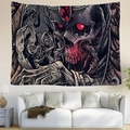 Arazzo gotico nordico con teschio e corona appeso sopra un divano in un salotto moderno - 95x73cm (Spazzolato) / Corona di Teschio Gotico (Stile 4)