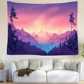 Tapiz de pared nórdico con silueta de montaña púrpura y puesta de sol rosa sobre sofá - Estilo 4 / 95x73cm (Cepillado)