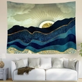 Detailed view of large abstract mountain tapestry with sun rays and golden textures - Style 9 / Custom Contact CS